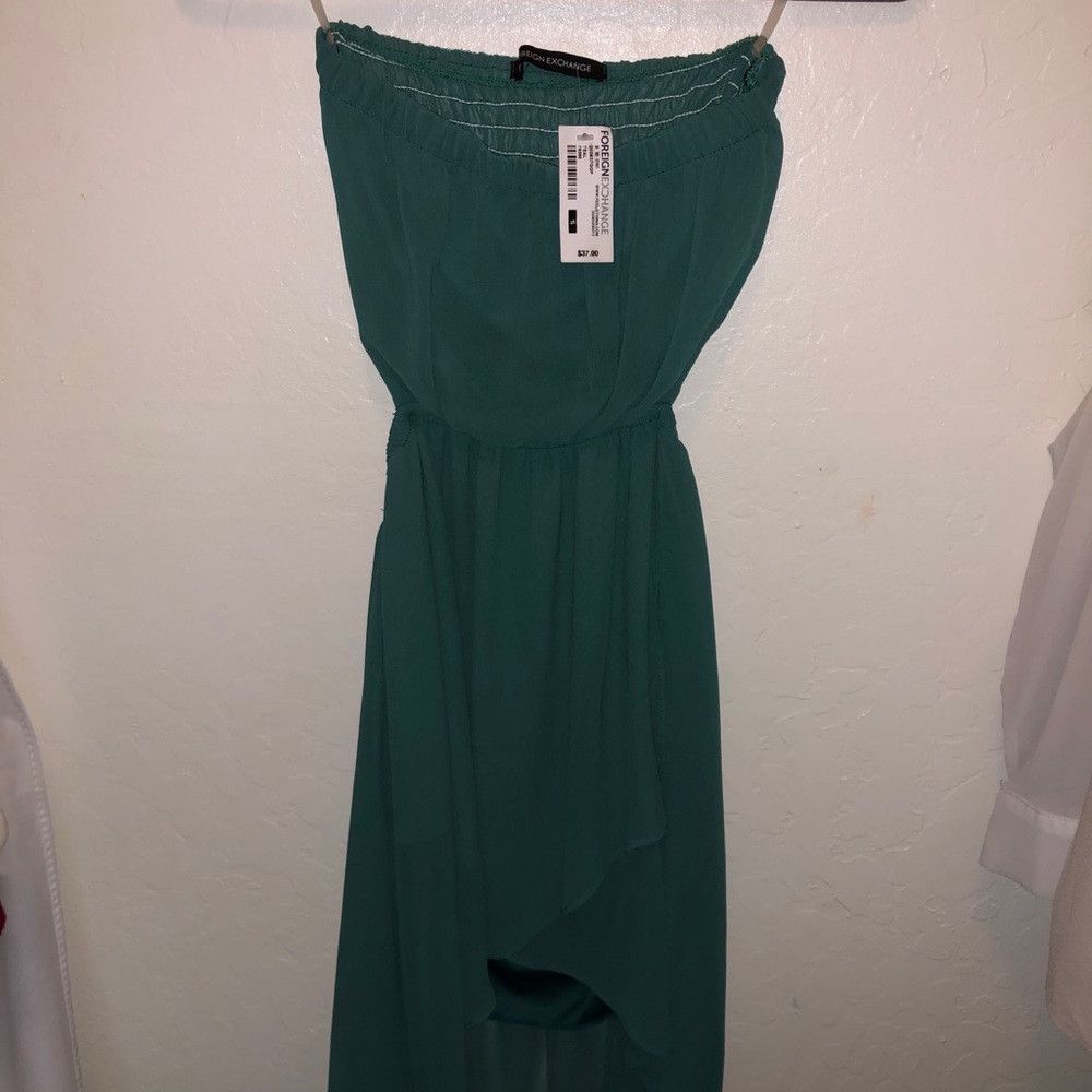 High-Low Teal Strapless Chiffon Dress